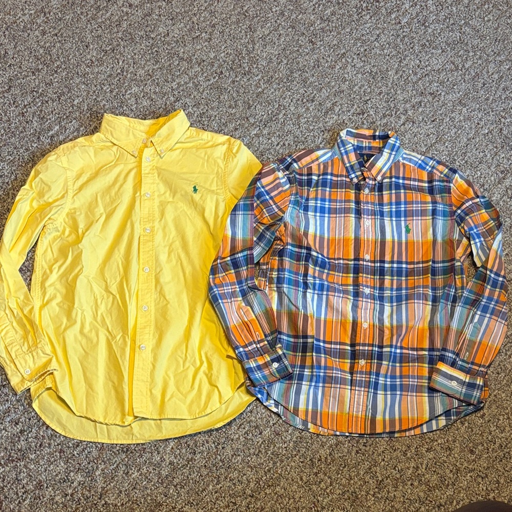 Bundle Polo Ralph Lauren Button downs Youth Boys Large 14-16 Yellow Orange plaid